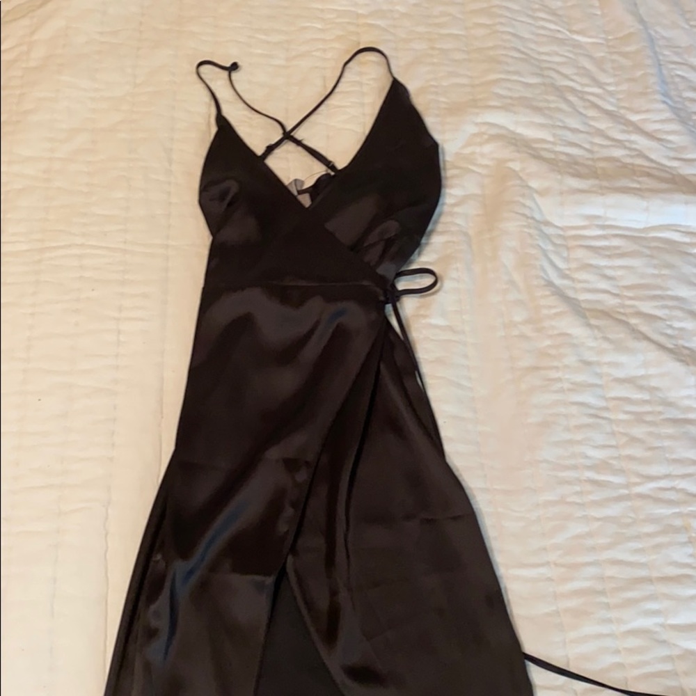 Black Satin Wrap Dress